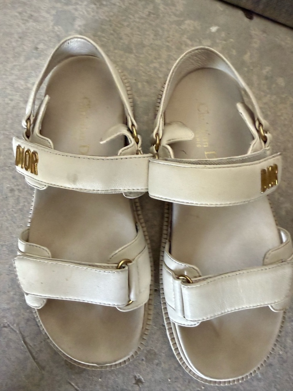 Dior Cream Leather Logo Strap Sandals with Gold Hardware